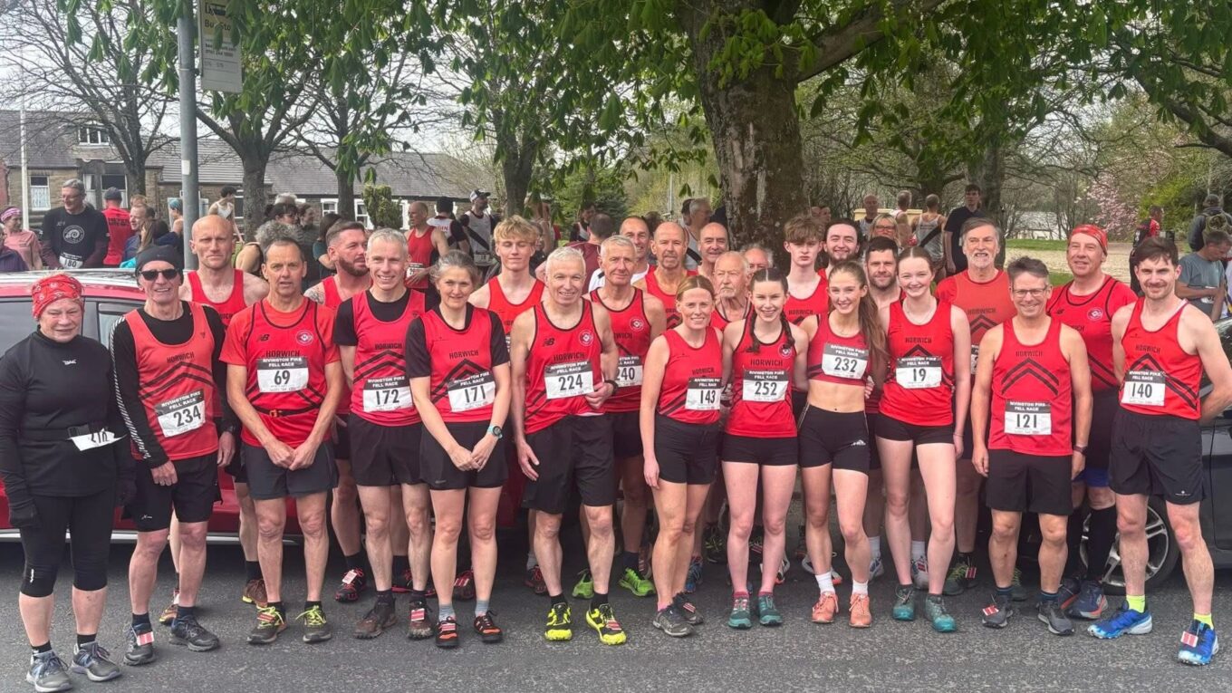 Senior Harriers prior to the start of the 2025 Rivington Pike race