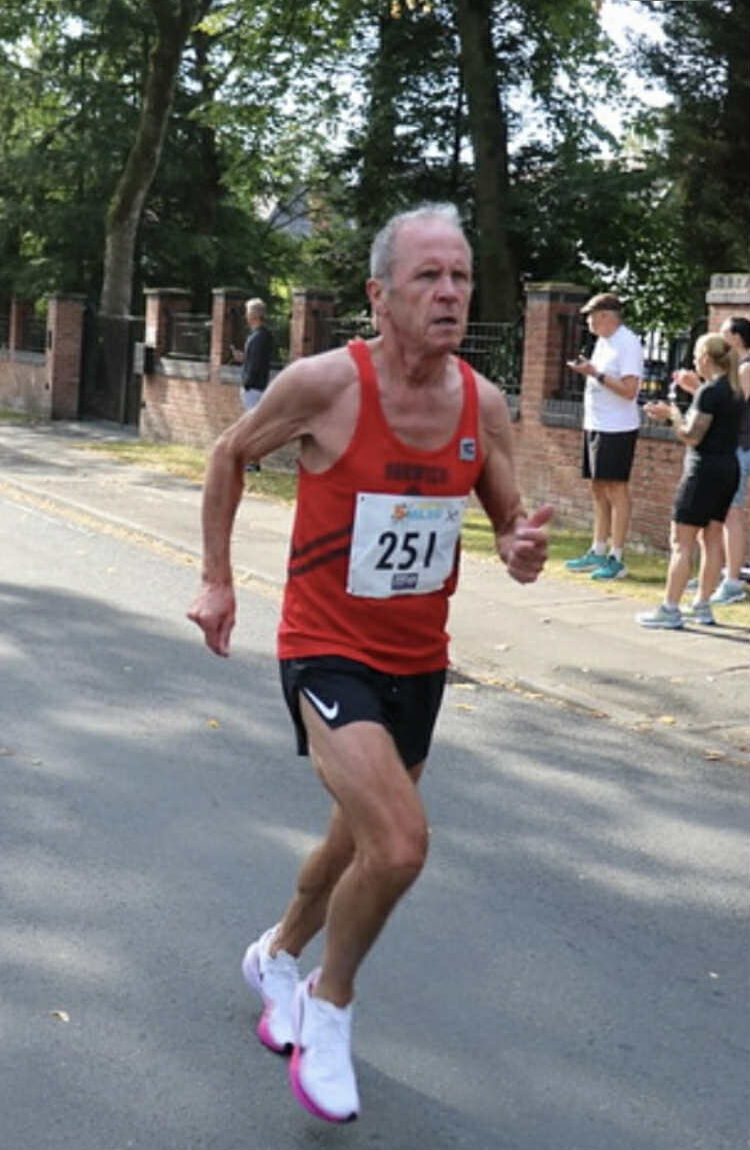 Gareth Webb at the Monton 5-miler on his way to a V65 victory