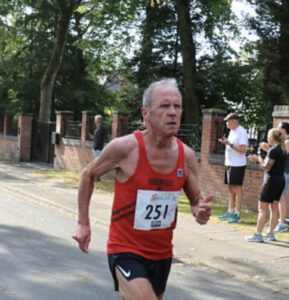 Gareth Webb at the Monton 5-miler on his way to a V65 victory