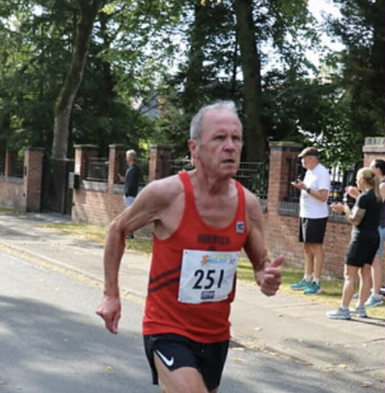 Gareth Webb at the Monton 5-miler on his way to a V65 victory